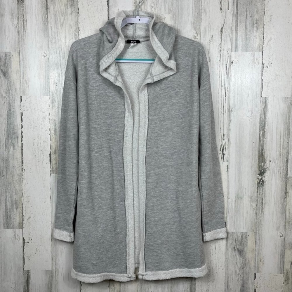 BDG Urban Outfitters hoodie cardigan longline distressed hems pockets gray small